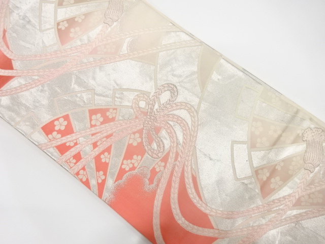 片輪車に組紐模様織り出し　袋帯